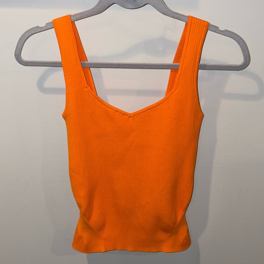 NWT House of Harlow 1960 Sculpted Ribbed Knit Tank Size Small Orange STRETCHY!!
